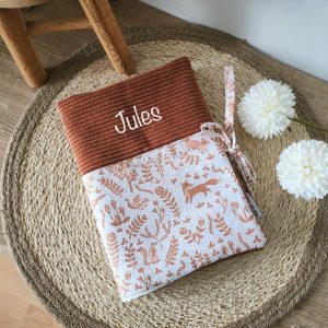 Protège carnet de santé bébé personnalisé – velours côtelé imprimé renard