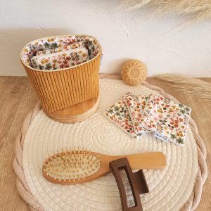 Lingettes lavables avec pochon de rangement Velours côtelé moutarde et imprimé fleuri