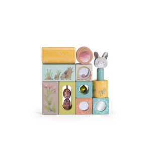 CUBES D&rsquo;ACTIVITÉS EN BOIS À EMPILER TROIS PETITS LAPINS MOULIN ROTY