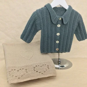 Coffret Gilet et couverture bébé ANGE – Ardoise