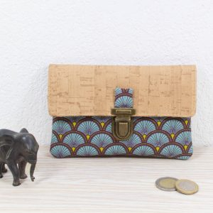 Portefeuille femme compact Simili cuir liège Tissu imprimé éventails
