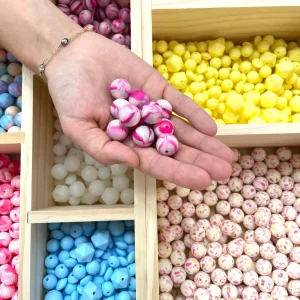 Lot de 10 perles nuance de rose 12 mm