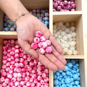 Lot de 10 perles pink flower
