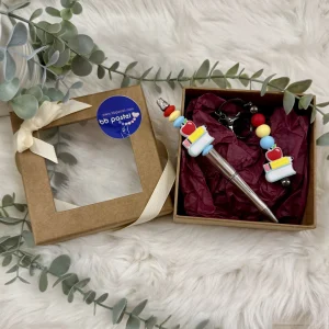 Coffret duo écolier – Stylo & porte‑clé perles personnalisés