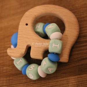 Hochet bois personnalisé Eléphant rond