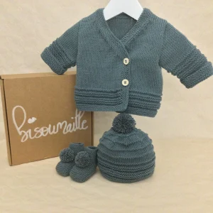 Coffret Brassière croisée chaussons et bonnet  MIMI – Ardoise