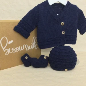 Coffret Brassière croisée chaussons et bonnet MIMI – Marine