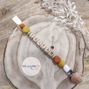 Attache tétine ocre et moutarde