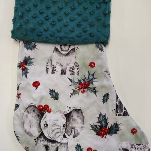 Chaussette de Noël Savane houx et minky vert sapin