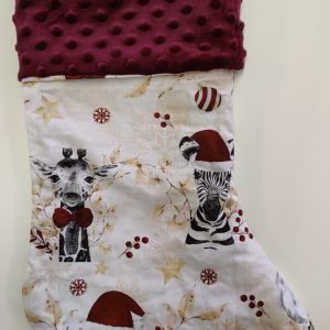 Chaussette de Noël Savane Noël et minky bordeaux