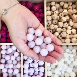 Lot de 10 perles rose à paillettes