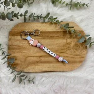 Porte-clés “maman” aconyte flower  rose